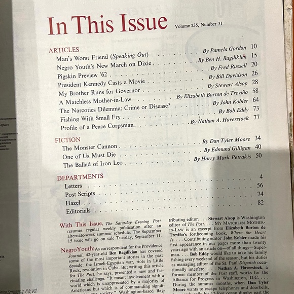 The Saturday Evening Post Sept 8 1962 Ray Poage NFL Eagles Vintage News Magazine - Picture 2 of 4